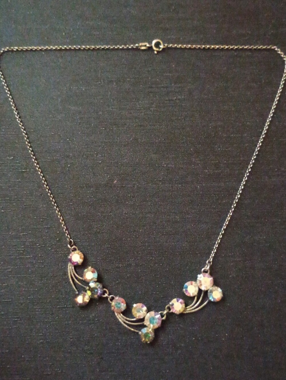 Vintage 835 Silver Art Deco Aurora Crystal Pendant Necklace in Pink